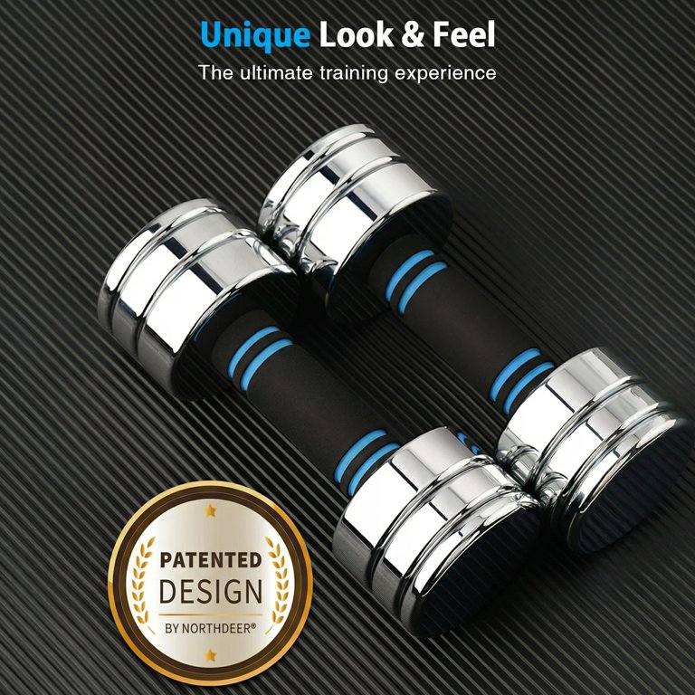 Northdeer Adjustable Dumbbells Pair Steel Weight Set 15lb Silver