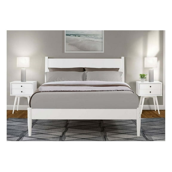 Camaflexi Mid Century Platform Bed Wood Panel Bed Frame with Headboard, Twin, White