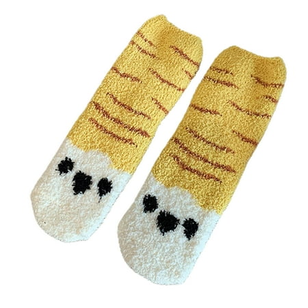 

VIEGINE Women Winter Thicken Fuzzy Warm Crew Slipper Socks Cartoon Cat Paw Stripes Print Cozy Fluffy Indoor Sleeping Hosiery