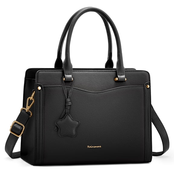RAINSMORE Women's Work Tote Bag Lightweight 13.3in PU Leather Satchel Purse Handbag with Detachable Shoulder Strap Top-Handle Bag for Office & Daily Use,BlackBrown