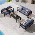 thumbnail image 5 of Superjoe 5 Pcs Outdoor Aluminum Furniture Set 7 Seats Patio Sectional Sofa Conversation Set Chat Counch Chair with Table Black Frame Blue Cushion, 5 of 8