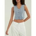 thumbnail image 3 of Bmnmsl Women's Button-up Denim Vests V Neck Sleeveless Boyfriend Jean Waistcoat Crop Jacket Casual Y2K Gilet Stretwear, 3 of 9