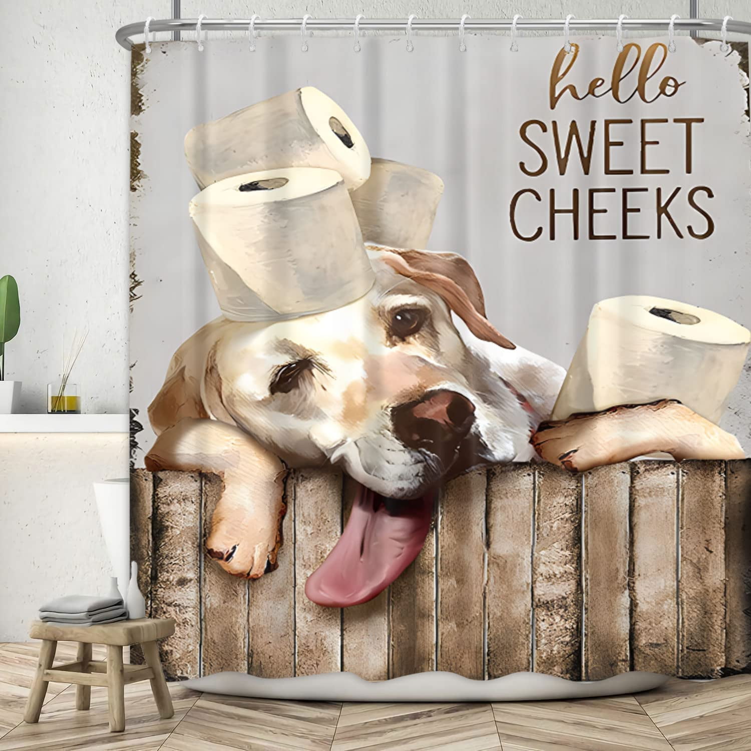Funny Shower Curtain Dog Shower Curtain 72Wx72L Inch Farmhouse Shower