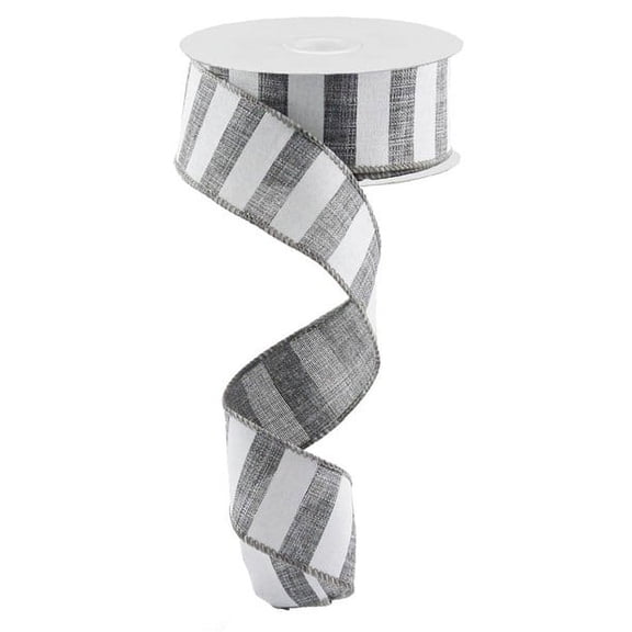 Grey White Striped Fabric Burlap Wired Ribbon (1.5 Inches x 10 Yards)RX9148R7