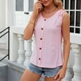 thumbnail image 5 of VSSSJ Tank Tops for Women Button Down Casual Eyelet Solid Color Loose Sleeveless Shirts Tops Loose Drawstring Lace-Up Round Neck Comfy Breathable Vest Pink01 M, 5 of 9