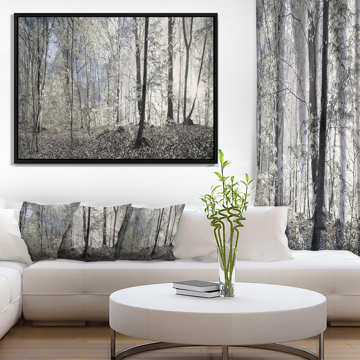 Designart Dark Morning in Forest Panorama FLOAT FRAME WALL ART