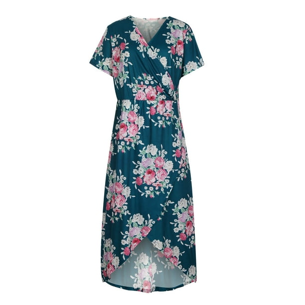Vestido casual estampado de manga corta con cuello en V para mujer de moda Fridja qw6526