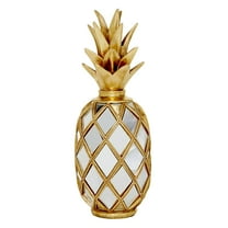 DecMode Gold and Mirror Glamorous and Coastal Pineapple Table Top Décor with Textured Base, 5"W x 5"L x "15H, Featuring Diamond Glass Cut-Outs