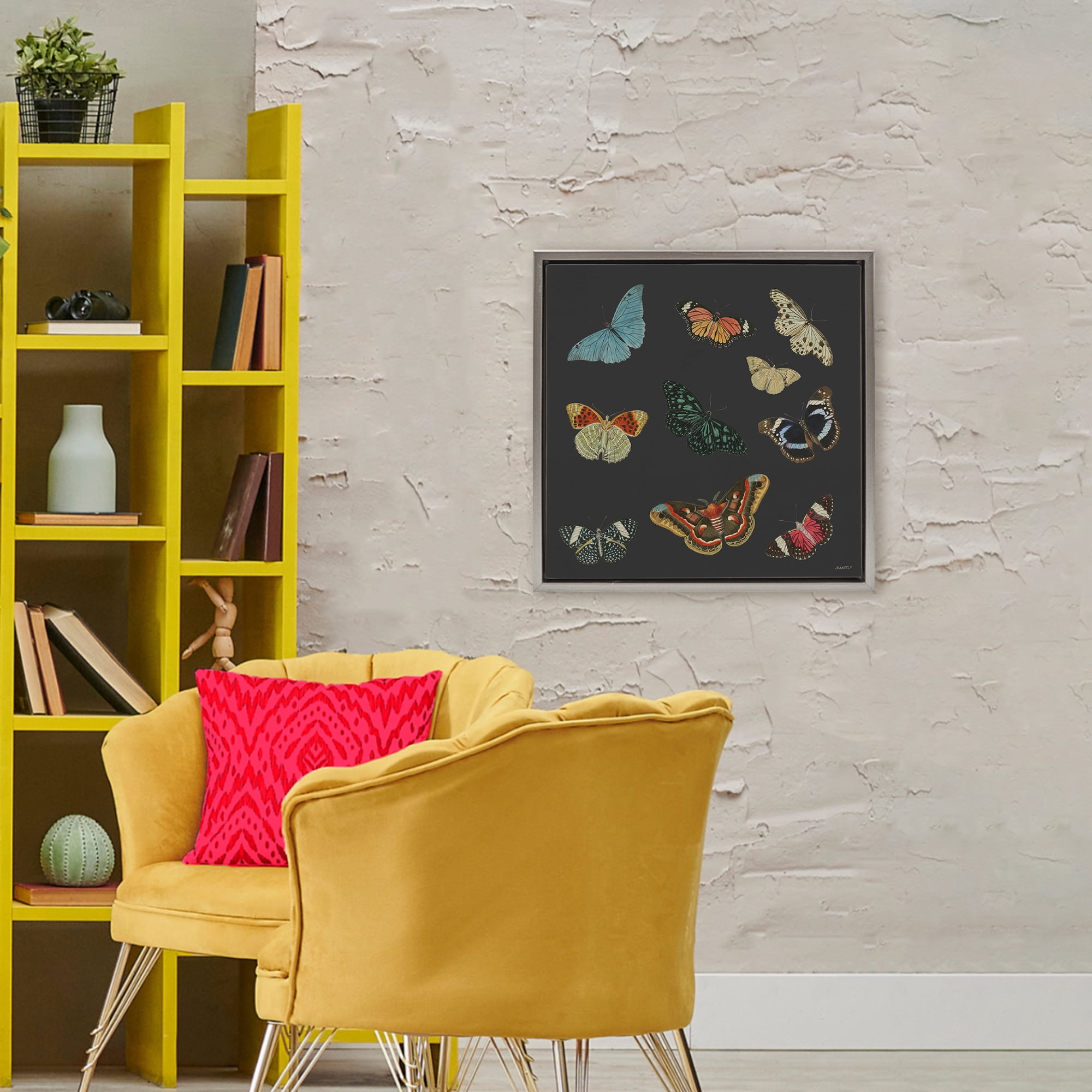 Stupell Industries Insects Group on Black Gray Framed Floater Canvas Wall Art, design by Dan Meneely