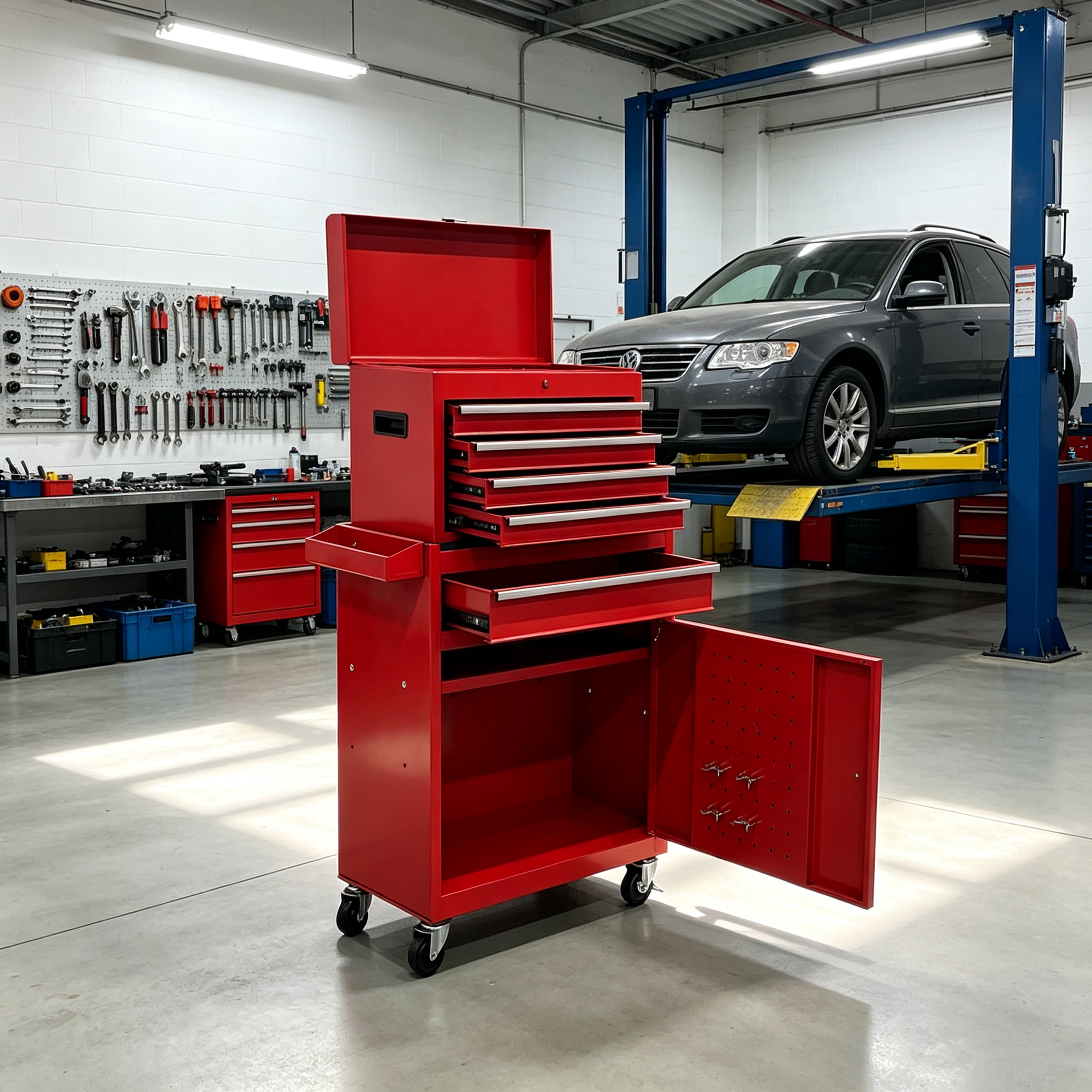 5 Drawer Rolling Tool Chest,Metal Tool Storage Cabinet with Detachable Top,Sliding Drawers,Lockable Wheels and Lock-System,Tool Cart Organizer for Garage Workshop,Red