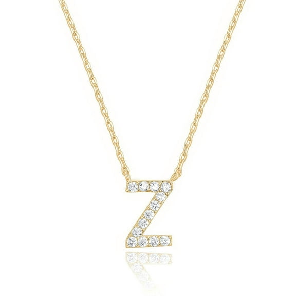 Bonjour Jewelers 14k Yellow Gold Created Diamond Initial Z Letter Pendant Necklace Plated