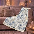 thumbnail image 5 of Blue Gold Coastal Cowgirl Flannel Blanket with Horse Rider, Surfboards, Palm Trees, Shell Frames Throw for Guest Room and Parlor, Home Decor Gift for Beach Rodeo Fans, 5 of 7