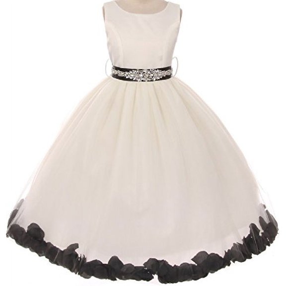 Big Girls' Crystal Rhinestone Belt Sash Flower Petals Easter Flowers Girls Dresses Ivory Black 10 (M1B5K2CB)