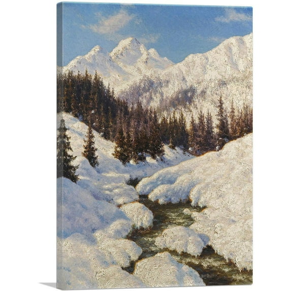 ARTCANVAS Stream In The Snow Canvas Art Print by Ivan Fedorovich Choultse - Size: 26" x 18" (1.50" Deep)