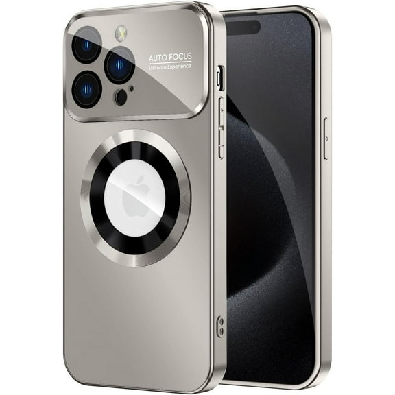 Magnetic for iPhone 15 Pro Case, Compatible with MagSafe, Built-in Camera Lens Protector, Logo View, Military Grade Drop Proof Phone Case Cover, Titanium Gray