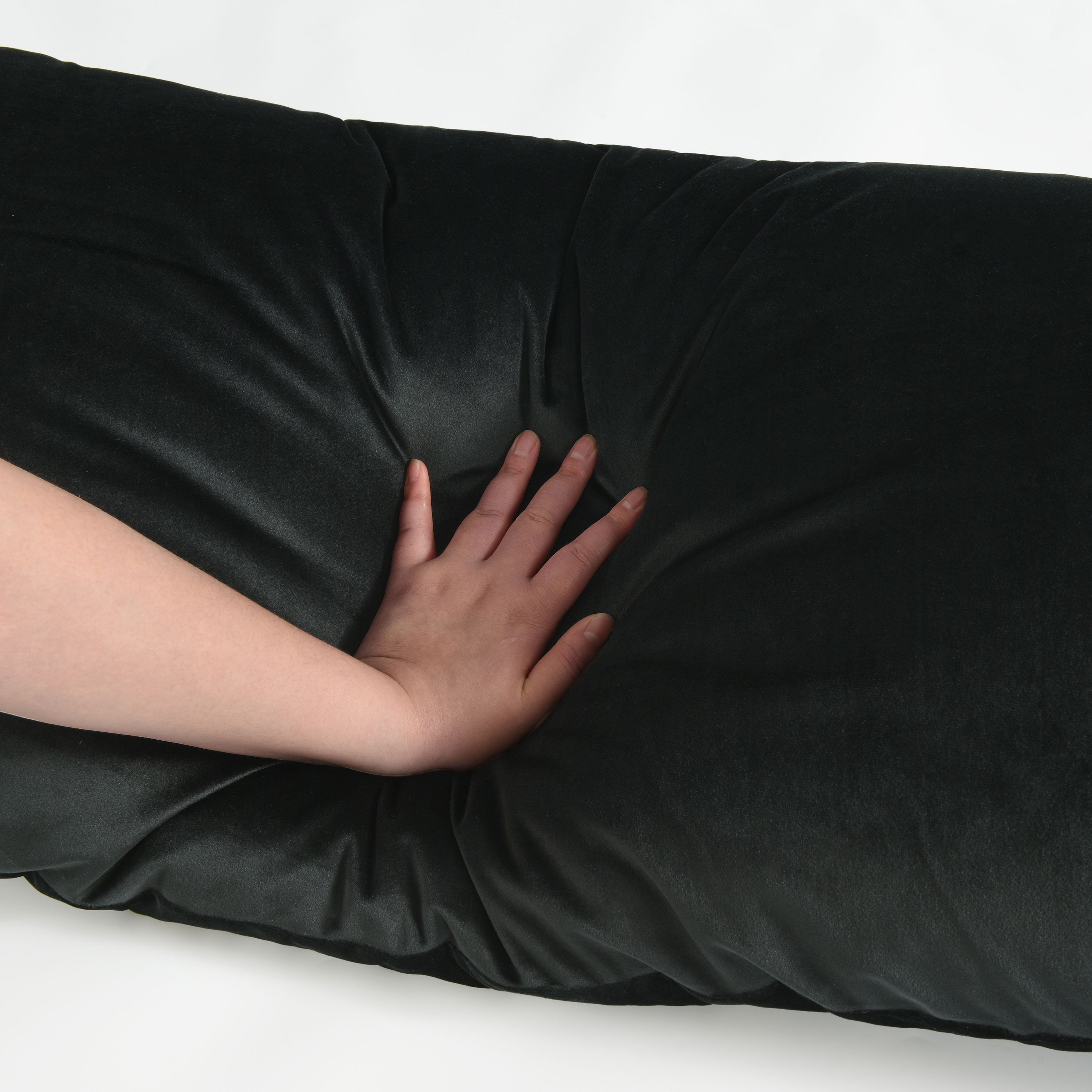 HIG 2pc Decorative Body Pillow Insert with Textured Velvet Pillowcase, Black, 20" x 54"