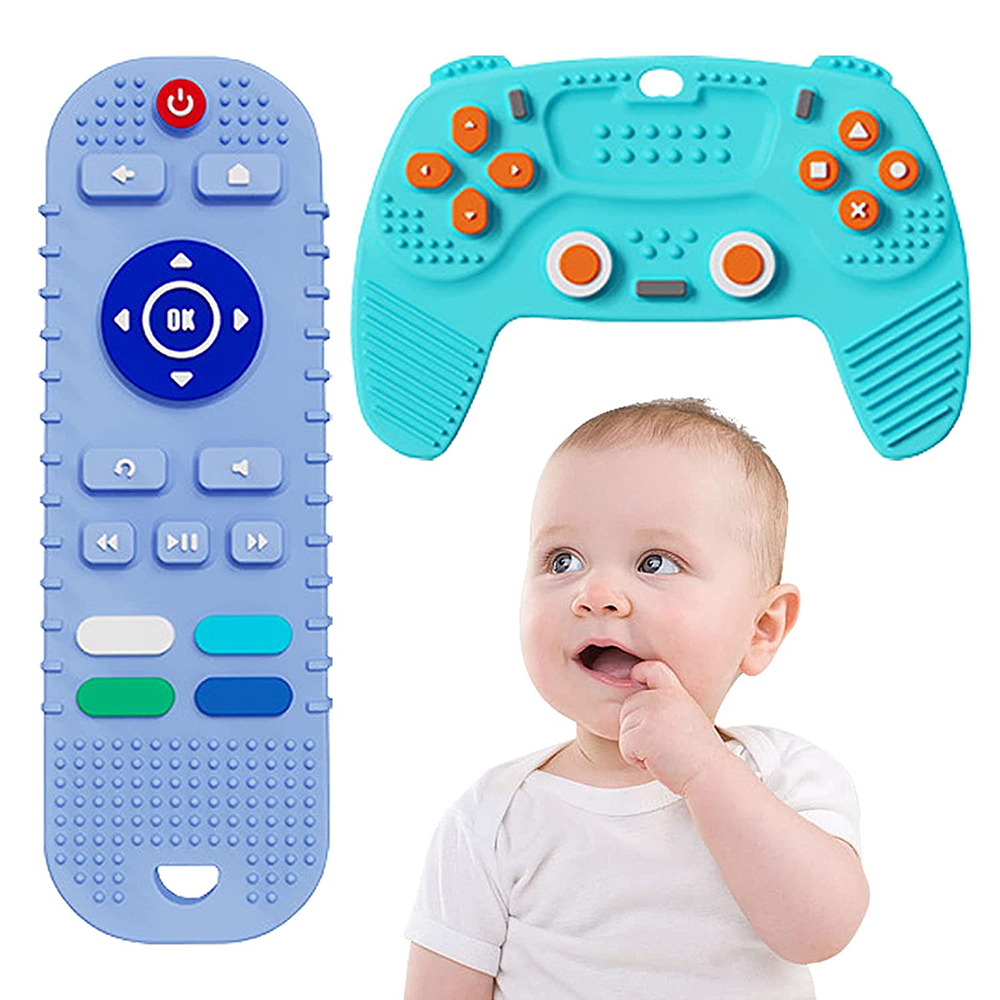 Silicone Baby Teething Toys 2 Pack, Remote Control and Game Controller Silicone Baby Chew Toy
