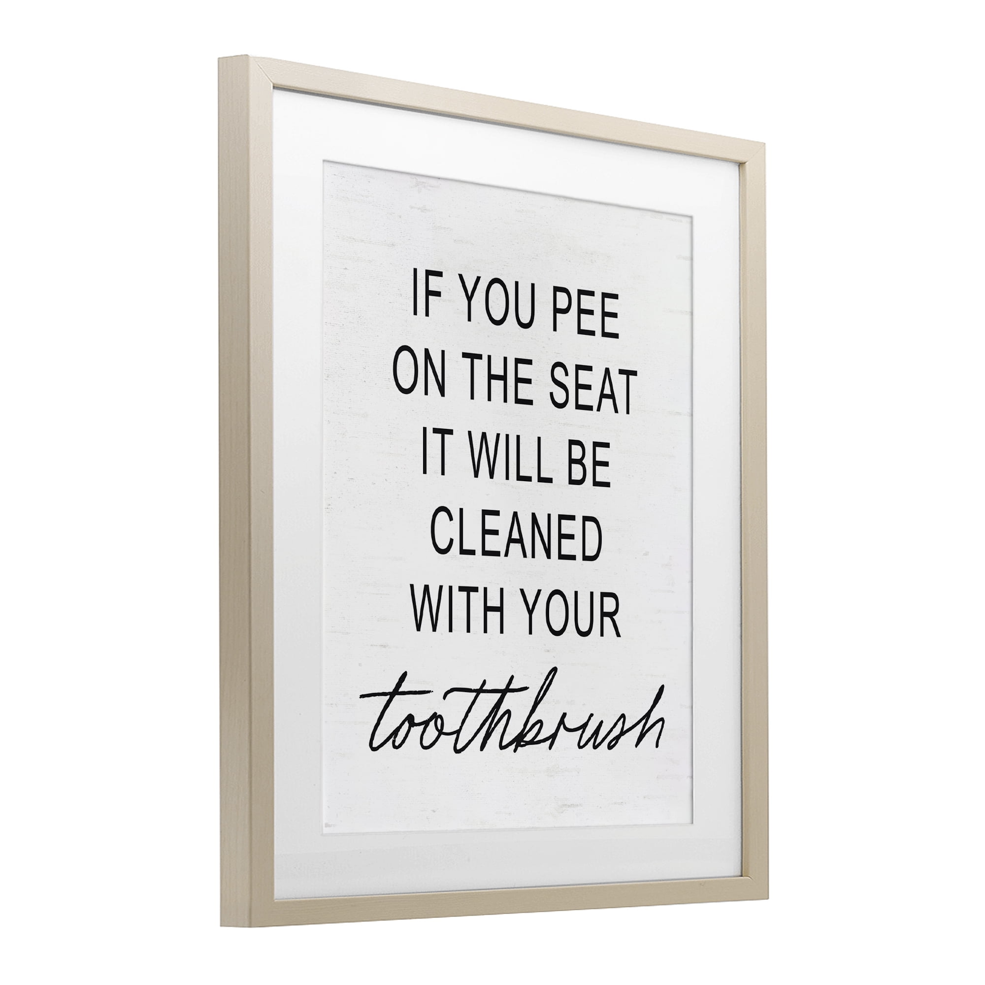 Sassy Clean With Toothbrush Warning Birch Framed Print Under Glass, design by Lettered and Lined