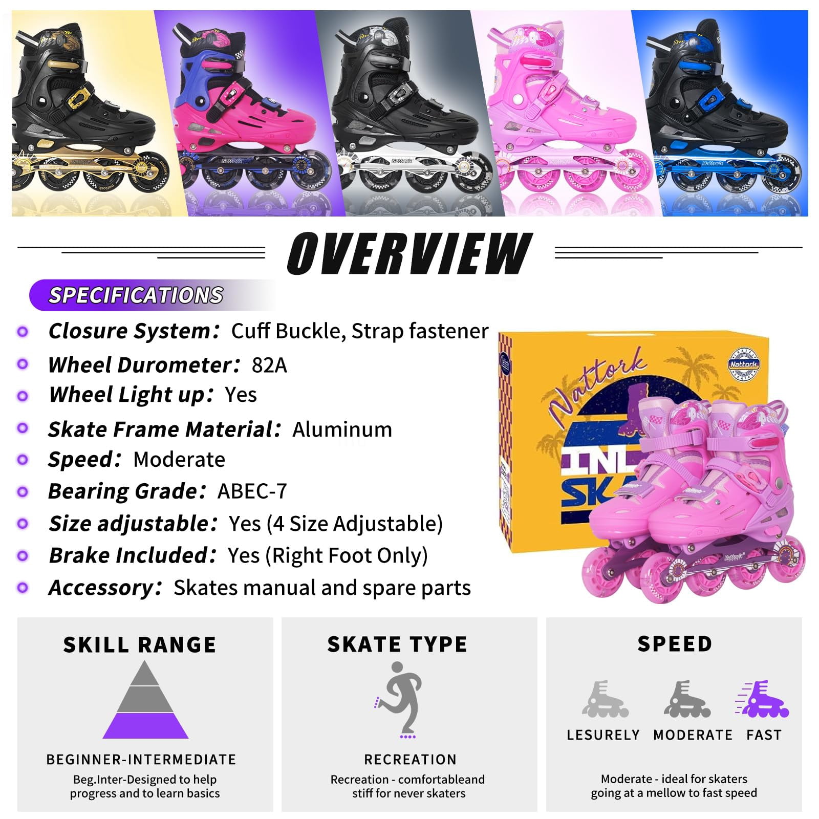 MammyGol Inline Skates for Boys and Girls Youth, 4 Size Adjustable Roller Skates with PU Flashing Whees Inline Skates High Performance for Kids Age 4-8 Pink
