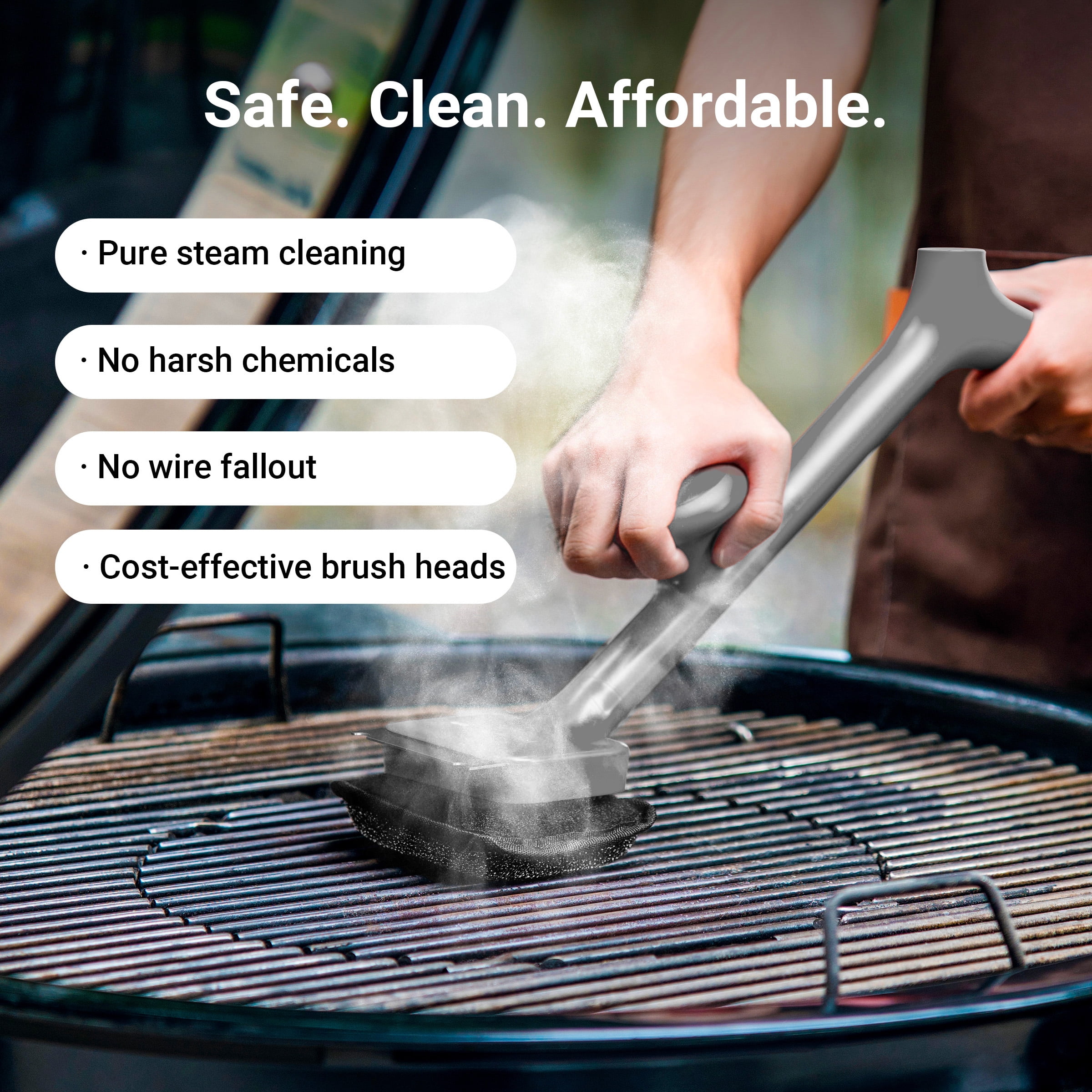 ThermoMaven Bristle-Free Steam Clean Grill Brush with Removable Replaceable Dishwasher Friendly Brush Heads and Heat Resistant Ergonomic Handle Designed to Keep Hands Safe Reduce Fatigue