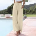 thumbnail image 2 of Sales Today Clearance Women's Casual Pants Linen Pants Women Summer Wide Leg Pants Drawstring Elastic Waist Pants High Waisted Pants Casual Beach Trousers Women Blendingpants, 2 of 5
