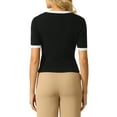 thumbnail image 3 of INSPIRE CHIC Women's Fitted Knit Crew Neck Contrast Color Short Sleeve Pullover Tops M Black, 3 of 5