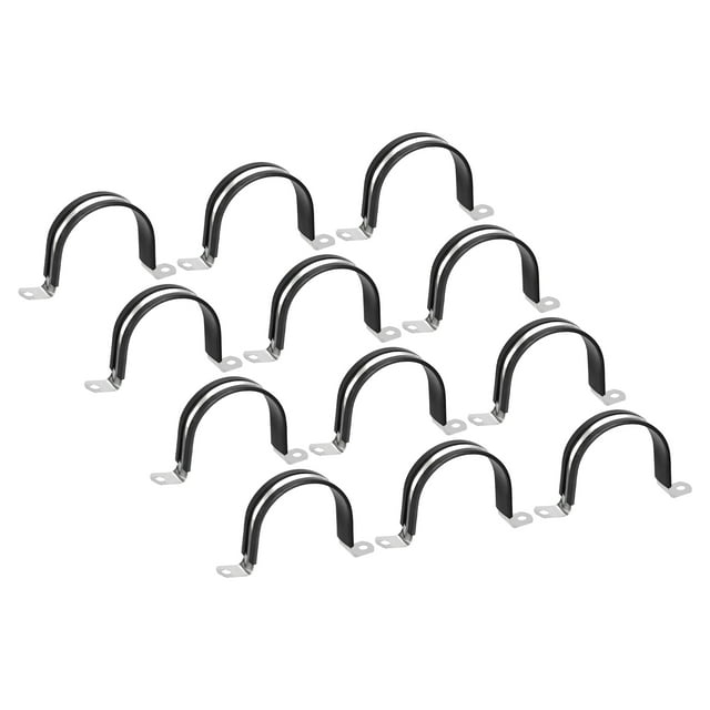 Unique Bargains 22Pack 2-1/2' Cable Clamp U Shape Stainless Steel Rubber Cushioned Pipe Strap