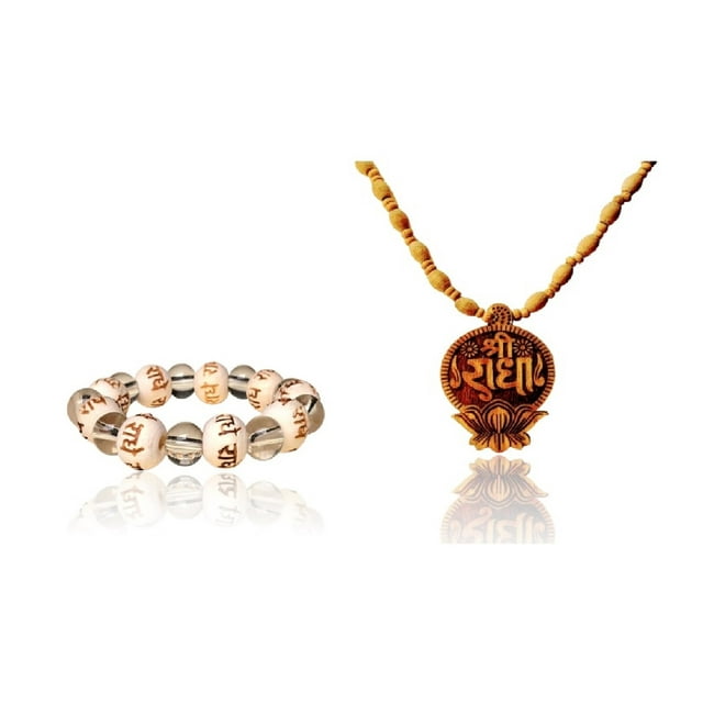 Kamada Combination of Shri radha crystal Bracelet and exquisite Shri Radha lotusTulsi (basil) mala,Spritual Pendant Necklace for Women and Men