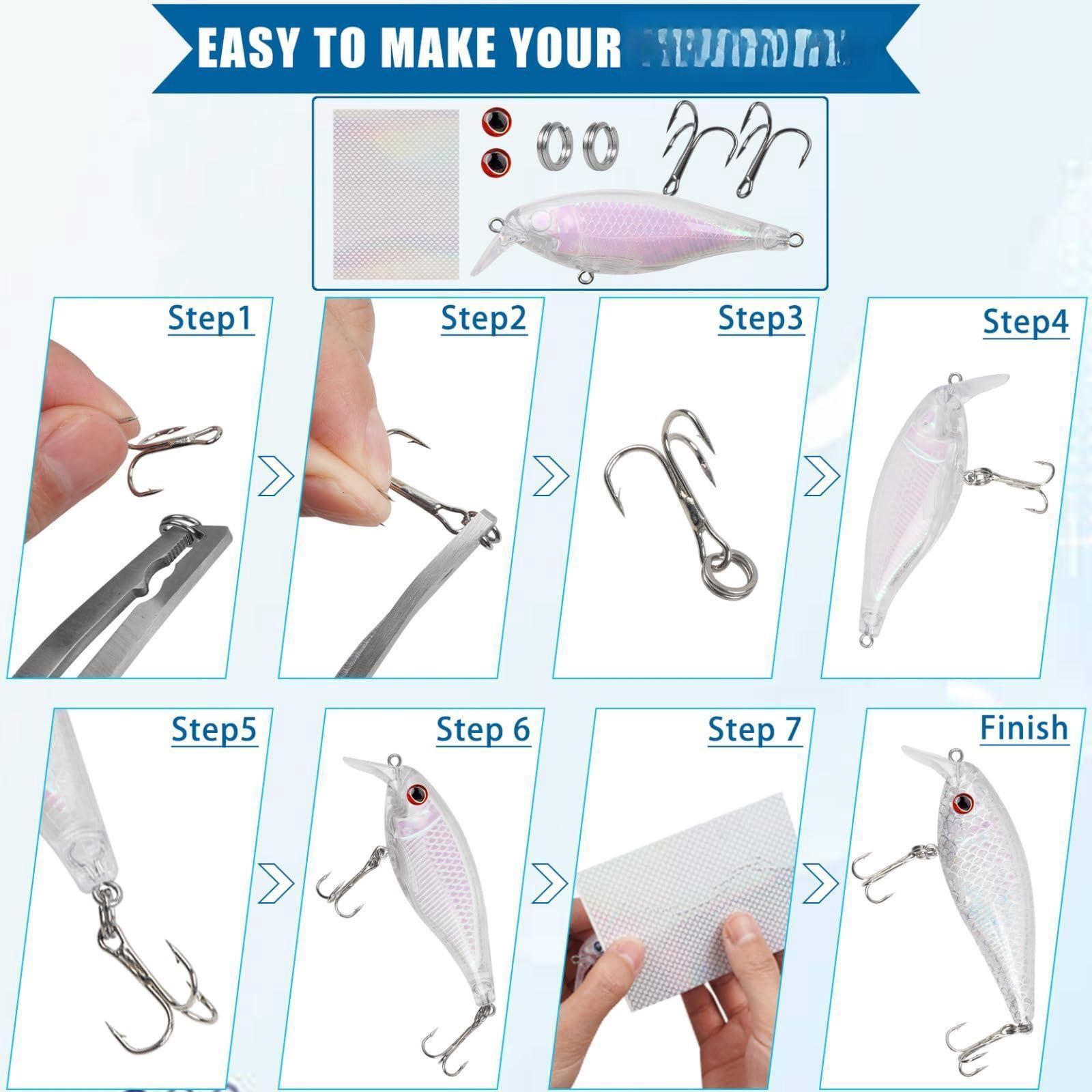 Unpainted Fishing Lures Making Kit Diy Blank Crankbaits Minnow Jerkbait Hard Bait Set With Treble Hooks  Split Rings Lure Eyes Supplies Make Your Own