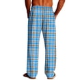 thumbnail image 6 of Lcziwo Mens Casual Plaid Lounge Pants Lightweight Flannel Straight Leg Trousers Drawstring Pj Bottoms with Pockets Blue,L, 6 of 8