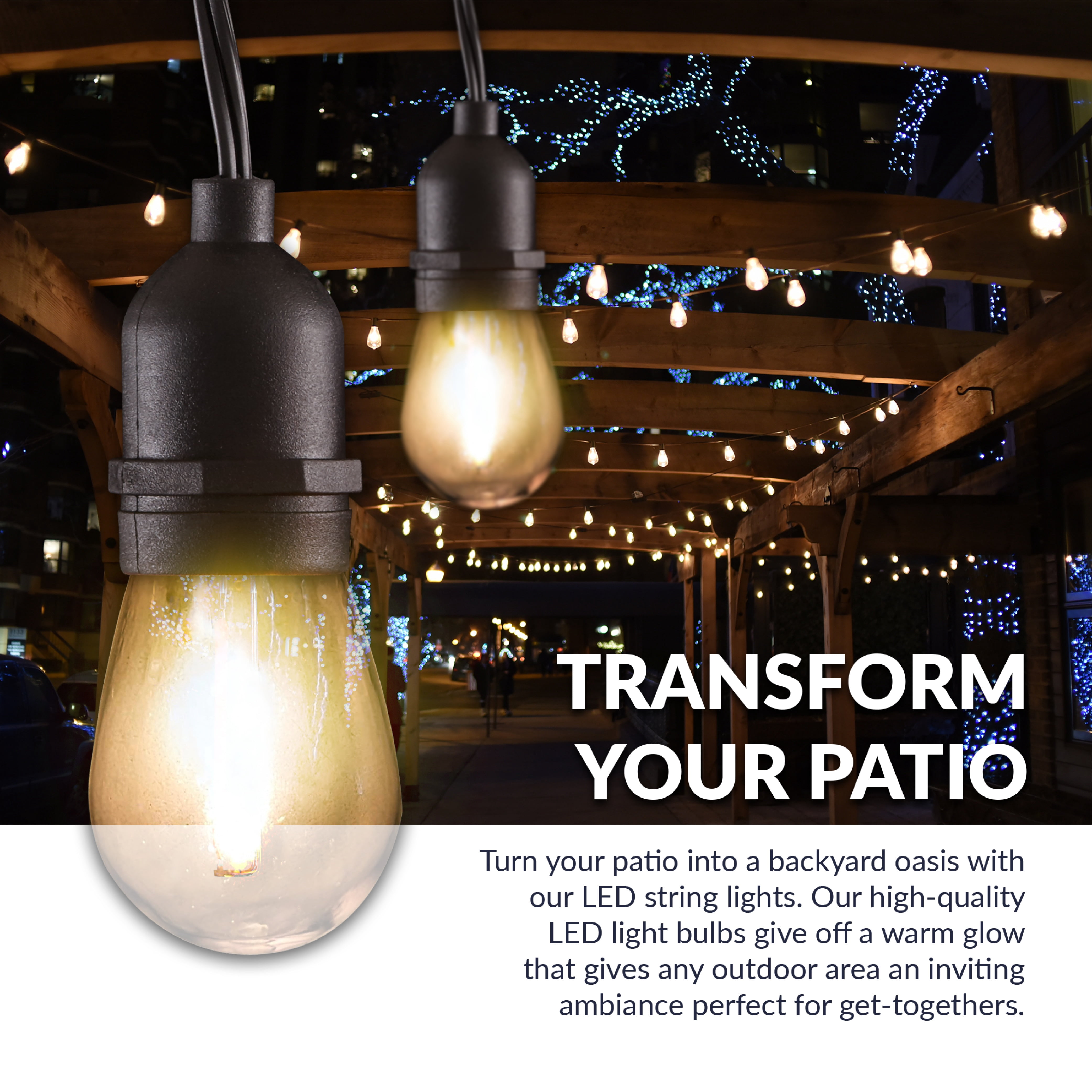 Newhouse Lighting LED String Lights with Weatherproof Technology, Dimmable with Wireless Remote Control, 48ft and 16 (15+1 Free) LED Light Bulbs Included