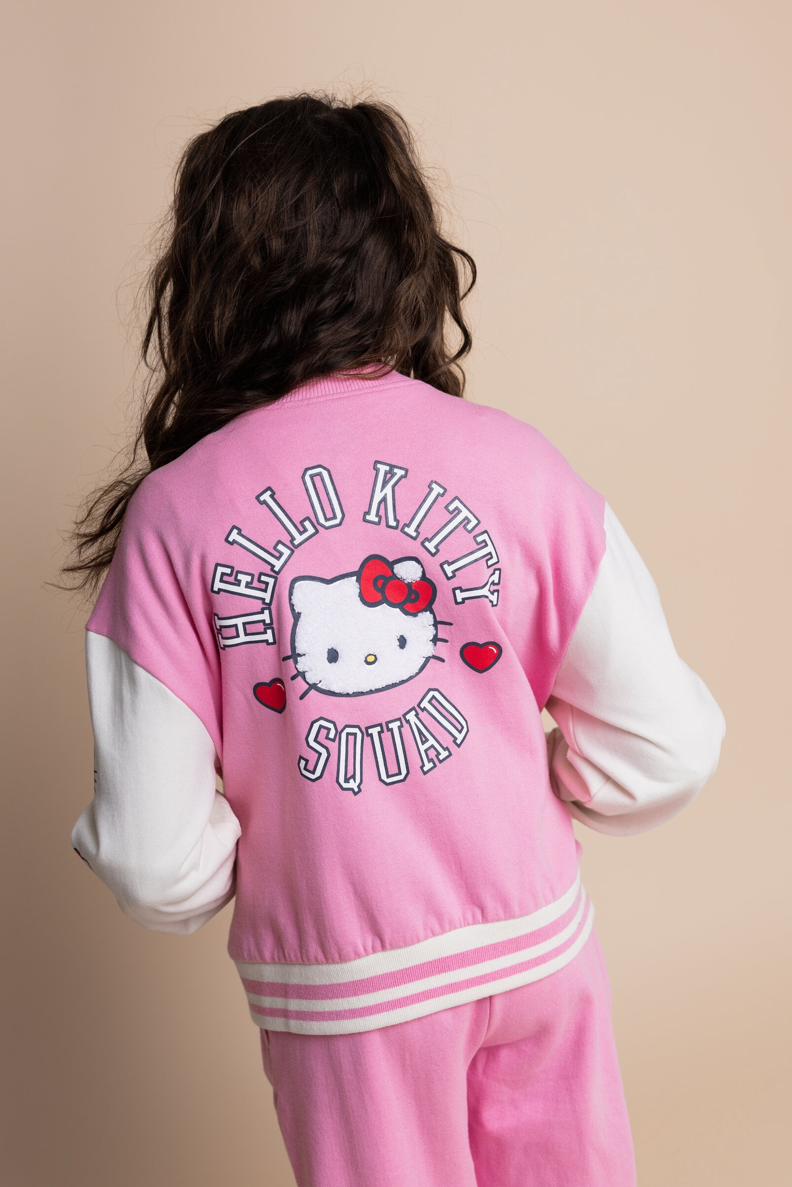 Hello Kitty Fleece Varsity Bomber Jacket and Jogger Pants Outfit Set Toddler to Big Kid