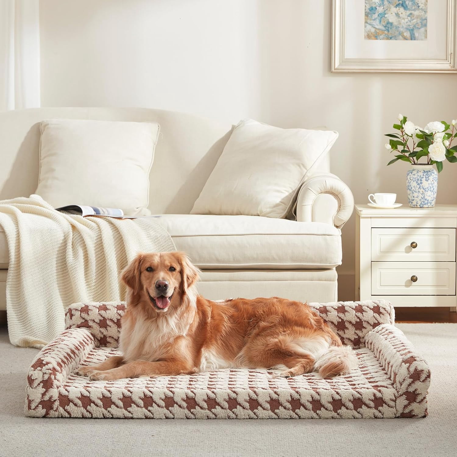 Orthopedic Dog Beds Large Sized Dog, XL Washable Memory Foam Pet Couch Bed with Removable Washable Cover, Non-Slip Bottom with Bolster Sides, Brown