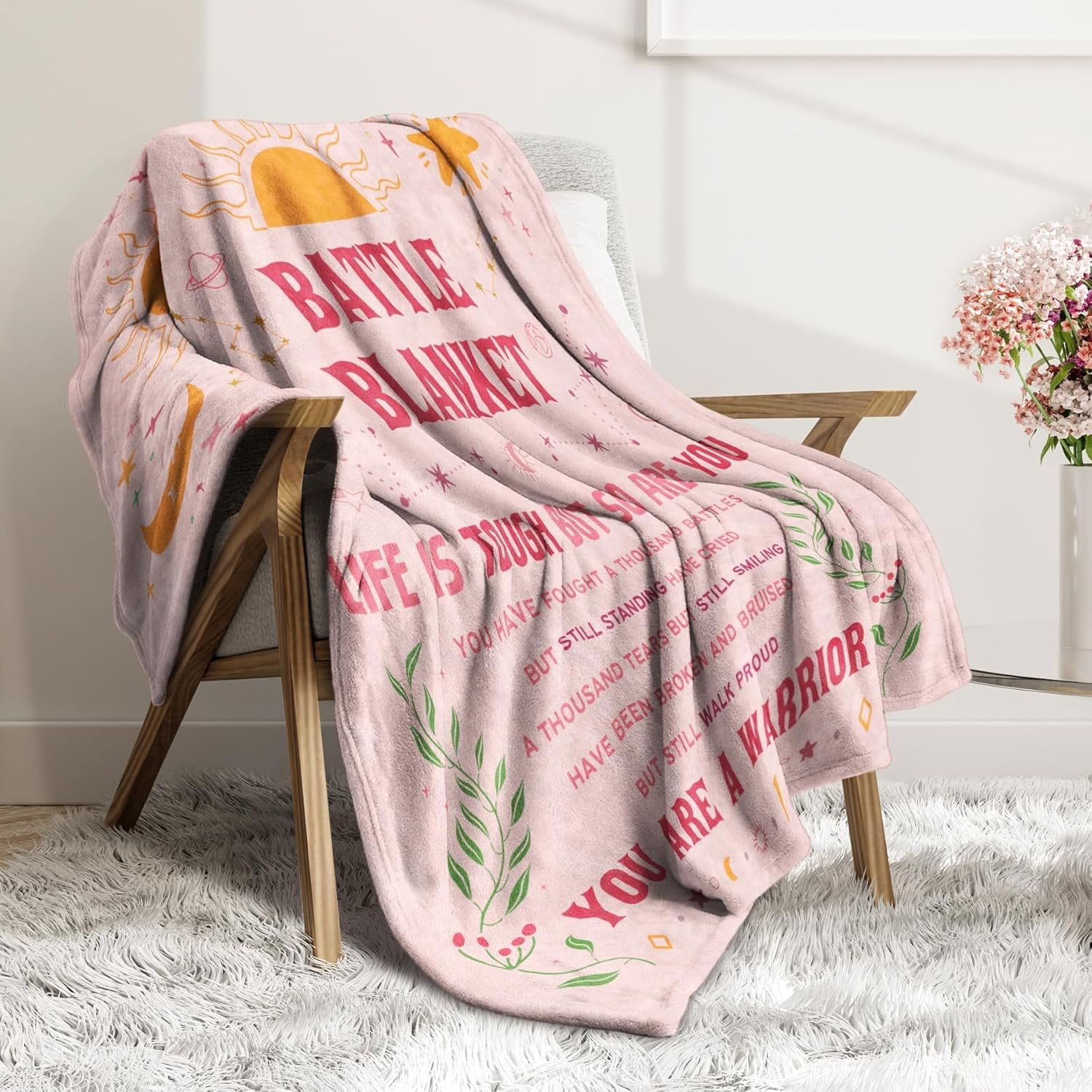 Cancer Care Gifts for Women, Get Well Soon Gifts Blanket for Her Him, Cancer Fighter Inspirational Quote Chemo Patient Gift - Meaningful Caring Message Battle Blanket