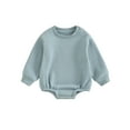 thumbnail image 2 of Infant Baby Fall Fleece Jumpsuit 3 6 9 12 18M Solid Color Round Neck Long Sleeve Sweatshirt Romper Toddler Clothes, 2 of 10