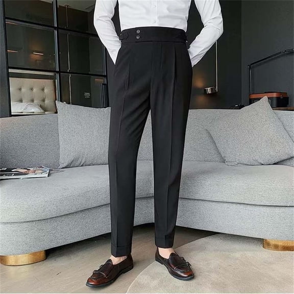 YMNXA Men's Suit Pants High Waist Solid Color Straight Leg Comfortable Slim Fit Business Trousers With Pocket For Daily Wear,Black,28