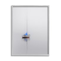 Stupell Drifting Boat Grey Ocean Reflection Landscape Photography Gray Framed Art Print Wall Art