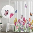 thumbnail image 4 of Tulips Spring Floral Shower Curtain Set - 72" x 78" Washable Bathtub Curtain with 12 Hooks, Pastoral Flowers Butterfly Farmhouse Waterproof Fabric Stall Shower Curtains for Bathroom/Bathtub Décor, 4 of 6