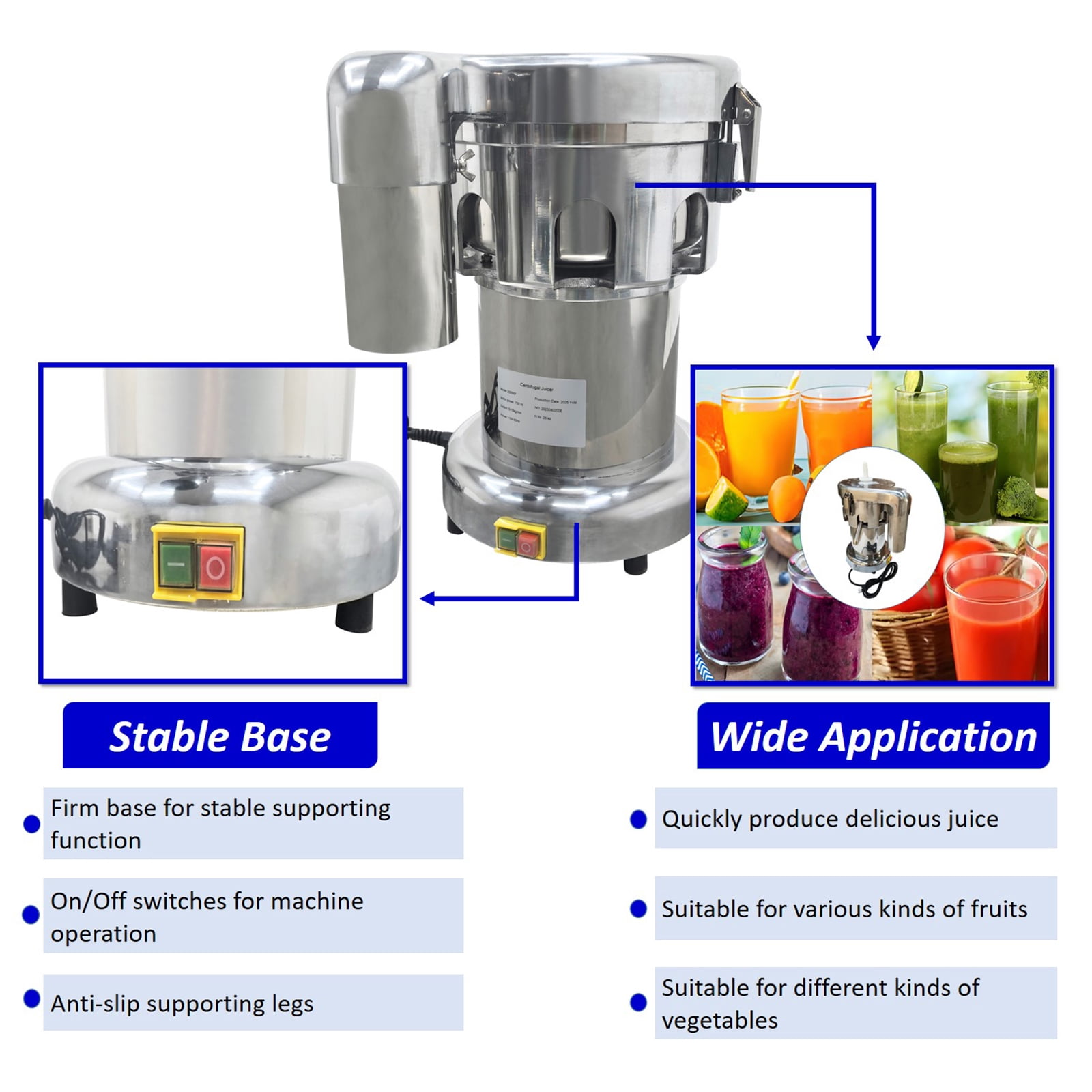 Fruit Vegetable Juicer Centrifugal Juice Extractor Cold Press Juicer Machine 5-10Kg/Min