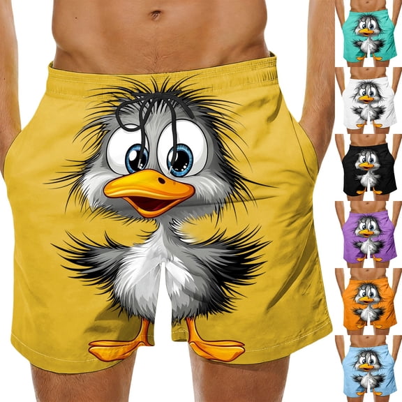 BRGZLK Mens Beach Shorts Summer Drawstring Waist Funny Cute Duckling Expression Print Summer Swim Trunks Novelty Beachwear Sports Vacation Shorts with Pockets