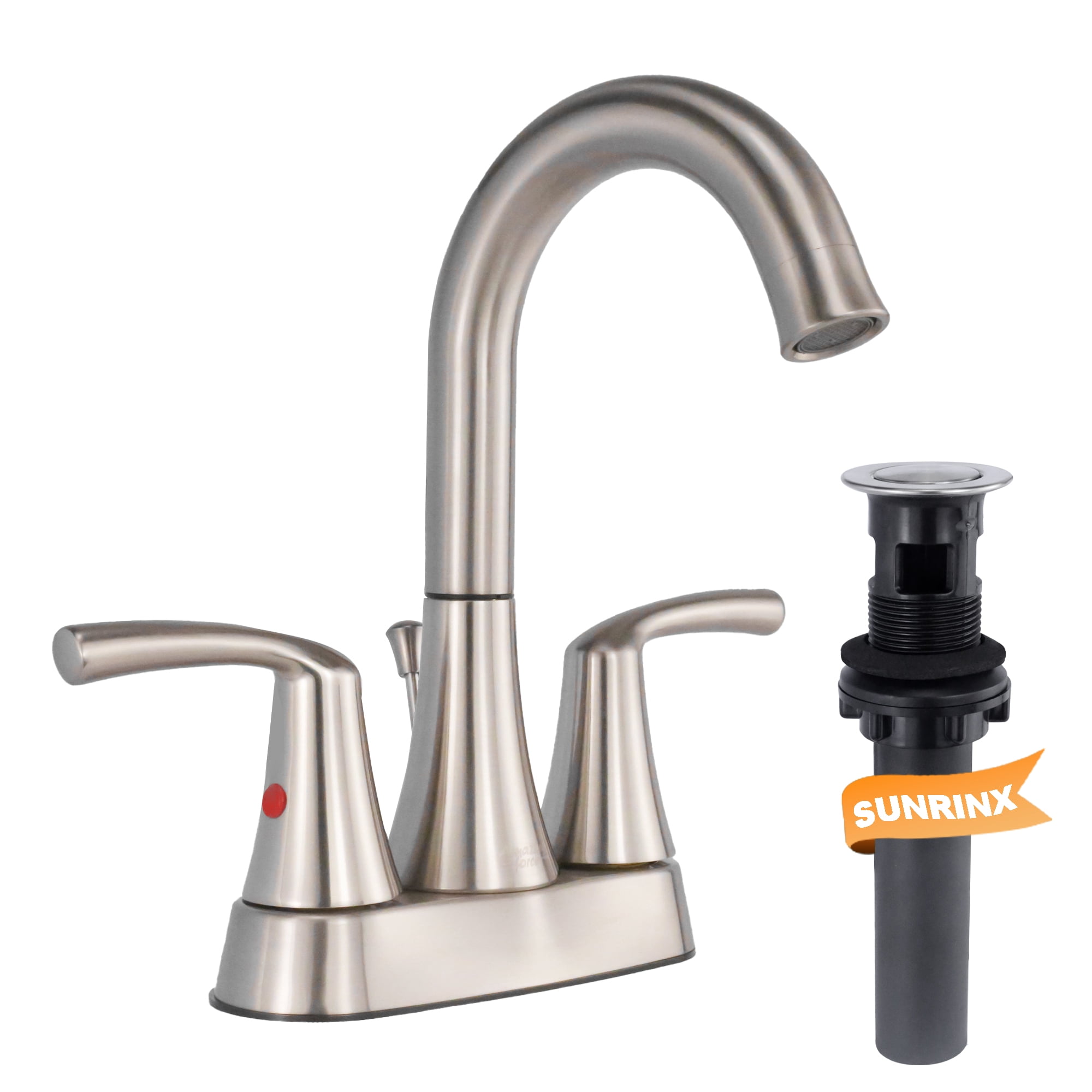 Sunrinx 4-Inch Bathroom Sink Faucet Brushed Nickel 2 Handle Centerset High Arc Swivel Faucet