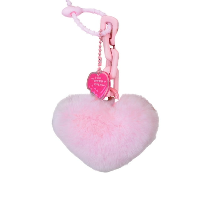 Pink Velvet Heart Keychain Exquisite Backpack Pendant Couple Bag Charm For Keyring Purse Zipper Pull Decoration