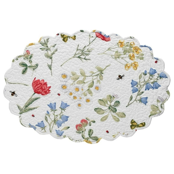 White Oval Wildflower Scalloped Placemat Set of 4