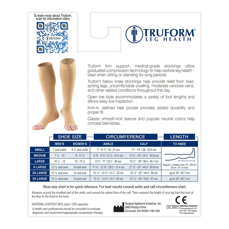Truform Firm Strength Compression Socks, Knee High, Closed Toe, Black,  Medium 