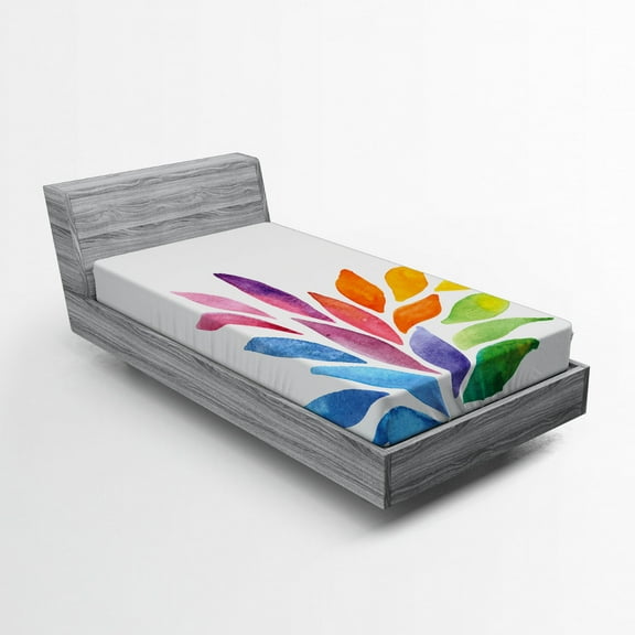 Ambesonne Floral Fitted Sheet, Rainbow Colored Flower, Twin XL Size, Multicolor