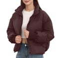 thumbnail image 3 of Women'S Winter Cropped Puffer Jacket Coat Short Warm Quilted Jacket Coffee XS, 3 of 7