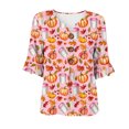 thumbnail image 5 of Hvogkswy Halloween Shirts for Women Button Print 3/4 Sleeve Henley Shirts Loose Comfy Holiday Party Casual Shirt, Gifts for Women, 5 of 7