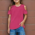 thumbnail image 2 of Tungbrin Girls Cold Shoulder Shirts 2025 Summer Cute Crewneck Short Sleeve Tees Casual Loose Tunic Tops 3-11 Years, 2 of 5