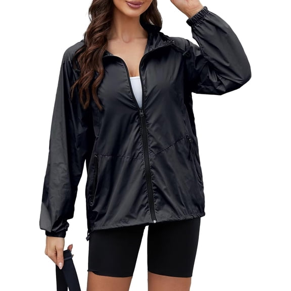 Women's Packable Rain Jacket Waterproof Lightweight Hooded Windbreaker for Travel, Hiking & Daily Commute