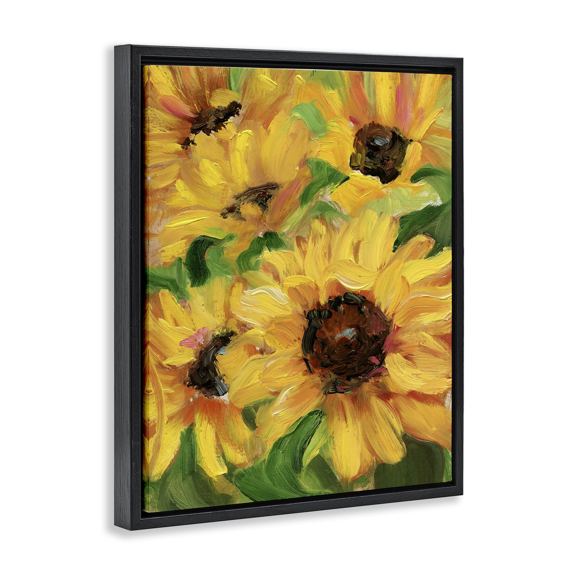 Stupell Industries Bright Sunny Sunflowers Botanical & Floral Painting Black Floater Framed Art Print Wall Art, 25 x 31